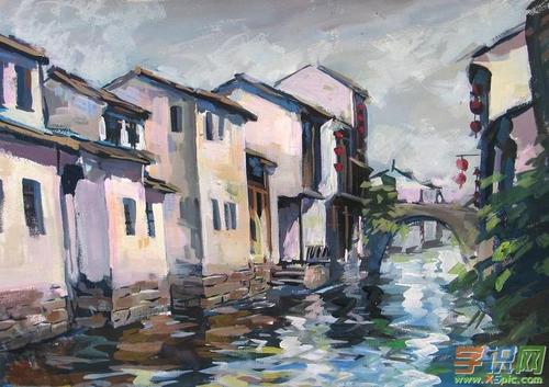 大师风景水粉画图片素材