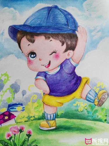 快乐的小男孩儿童画,儿童画图片