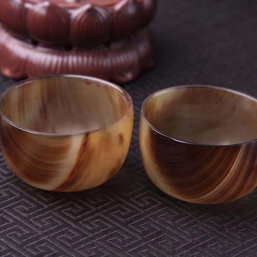 天然羚老羊角藏区酒杯摆件工艺品件满角质养生摆件