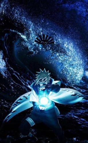 这张是四代目波风水门,就是主角的父亲,左手拿着苦无,右手搓出了螺旋