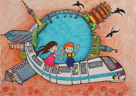 儿童高铁动车绘画图片 儿童画和谐号