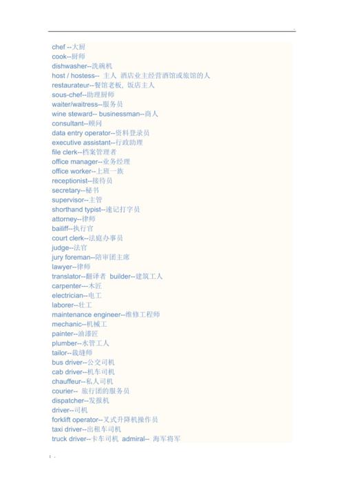 各种职业名称
