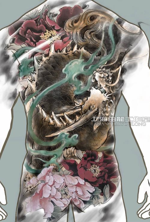 由龙设计 满背麒麟纹身图案