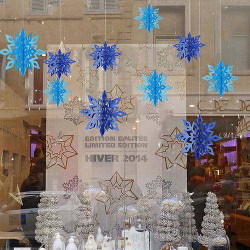 立体圣诞节银色橱窗挂件装饰品雪花吊饰