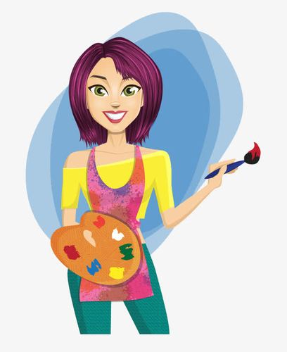 卡通手绘漂亮女性画家