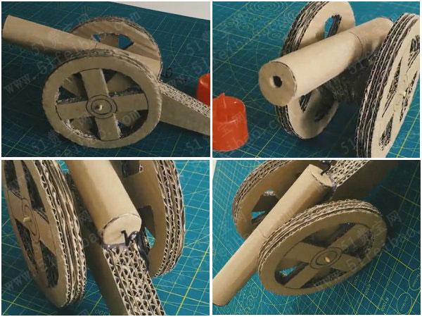 废纸板手工制作复古大炮车
