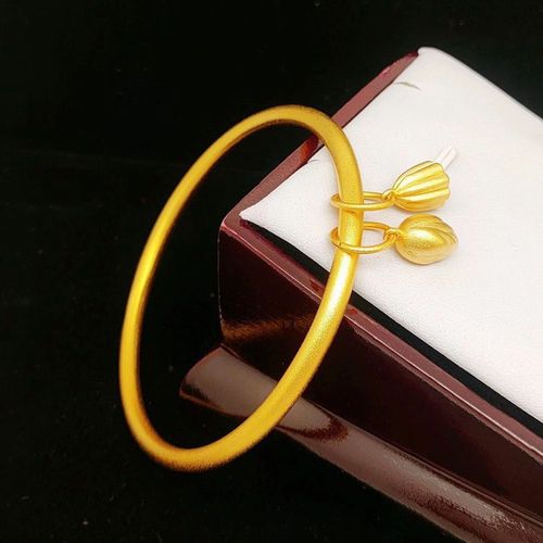 古法传承镀金色手镯女莲蓬莲花素圈实心手镯镀沙金首饰