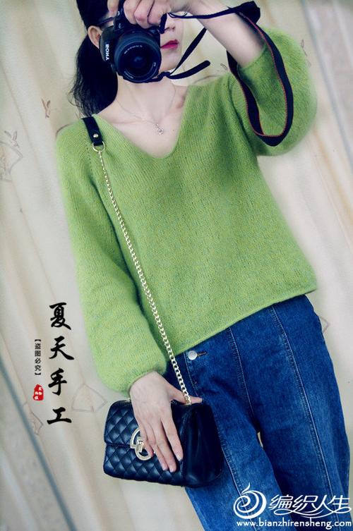 从领口往下织女士棒针春款v领马海毛衣-编织教程-编织人生