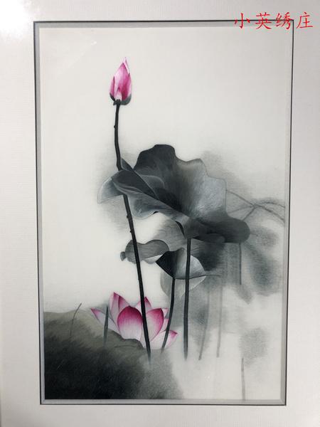 小英绣庄水墨荷花 4060 纯手工新款精品苏州刺绣画苏绣成品挂画玄关