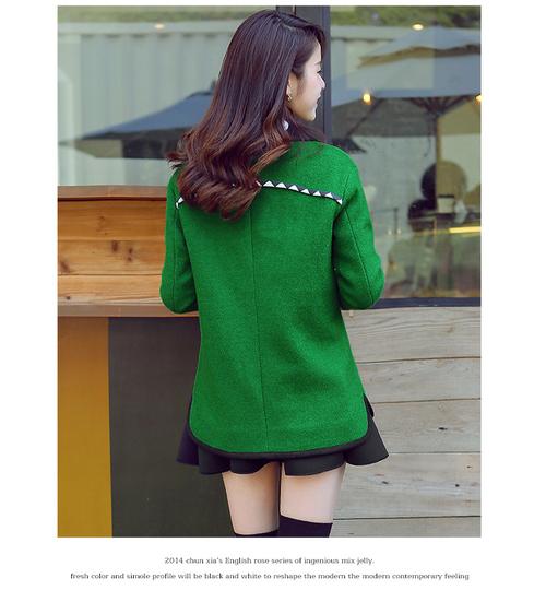 14秋冬新款品牌女装 墨绿色拉链羊毛呢大衣外套女批发 冬季