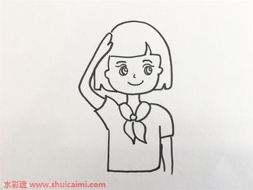 4,画出人物的五官,画上大眼睛和微笑的嘴巴.