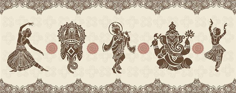 泰国餐厅瑜伽大型壁画 印度特色壁纸 东南亚风情主题餐厅背景墙