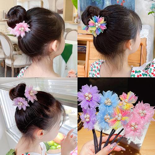 韩国儿童盘发杆编发小女孩不伤发饰蝴蝶结头饰女童夏季丸子头神器