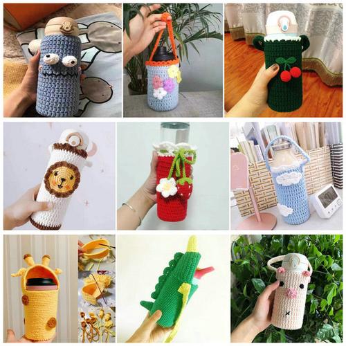 购客水杯套毛线diy手工编织制作卡通膳魔师杯子套钩针材料包创意礼品