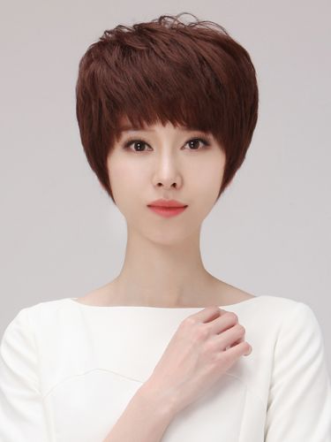 高档假发女短发圆脸真发全头套时尚短直发型帅气蓬松