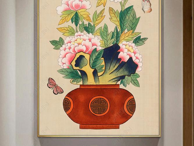 新中式手绘工笔花瓶古典装饰画643