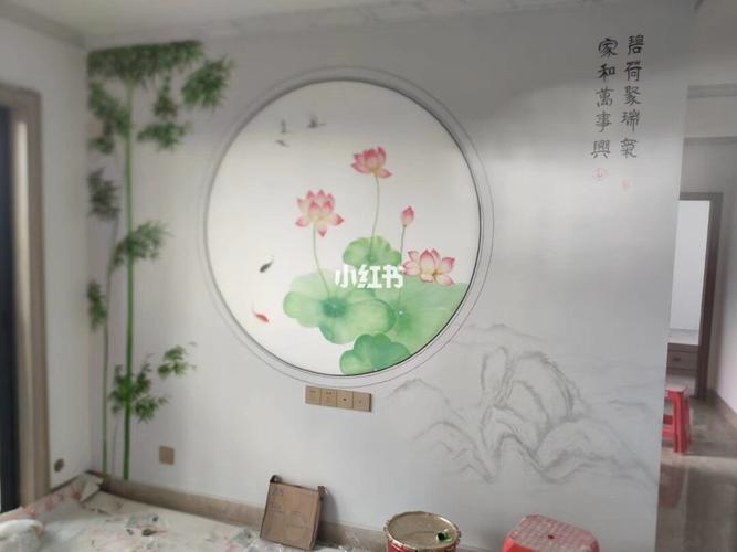 荷花-墙绘,_书房_古风_墙绘_文化_绘画