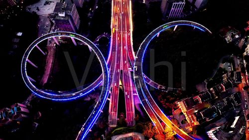 航拍重庆铜元局立交夜景璀璨灯光交通