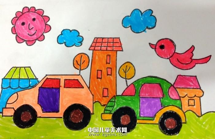 儿童画马路上