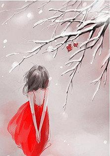 艳梅枝下的红衣少女