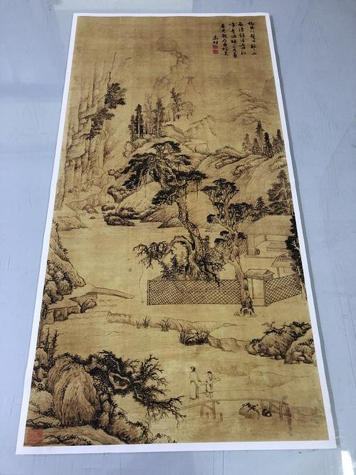 艾欧唯明文徵明携琴访友图仿古画古代名画真迹复制品挂轴卷轴国画山水