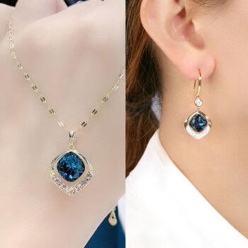 设计感蓝色几何水晶项链女2022新款潮气质时尚网红短款锁骨链颈链蓝色