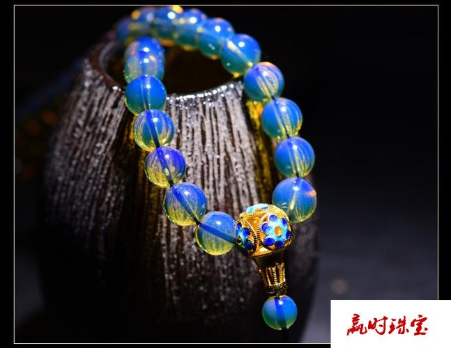 s蜜蜡蓝琥珀圆珠手串 多米尼加净水蓝珀108颗佛珠手链 男女款 蓝