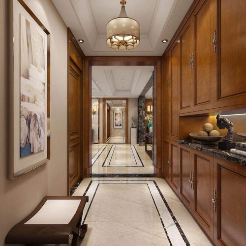 150平米大户型客厅新中式进门玄关装修效果图