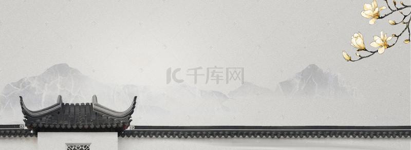 中式传统古建筑banner海报背景