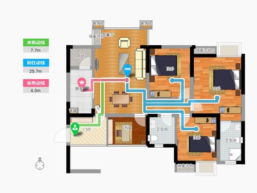 香江华府4室1厅2卫1厨127.00㎡户型图