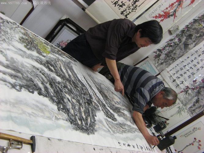 山东实力派书画家刘振友,张国庆合作六尺横幅山水画