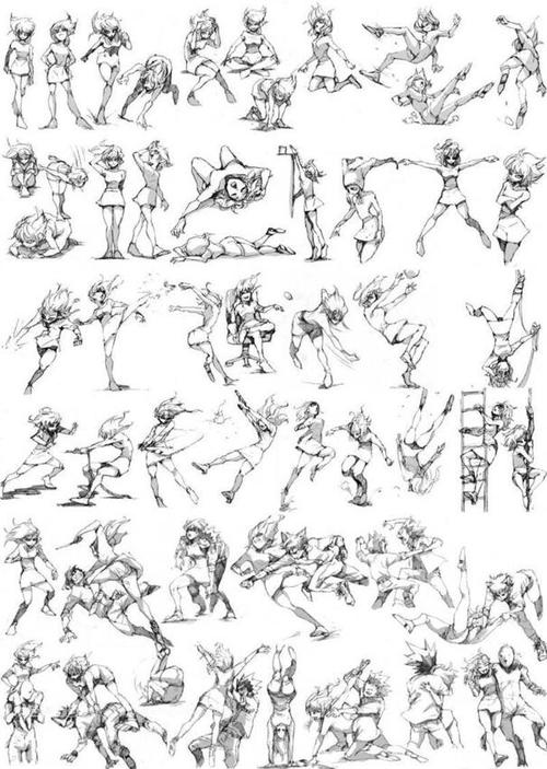 [原画线稿] 人物武术动作 姿势结构 动态线稿 日式动漫插画绘画参考