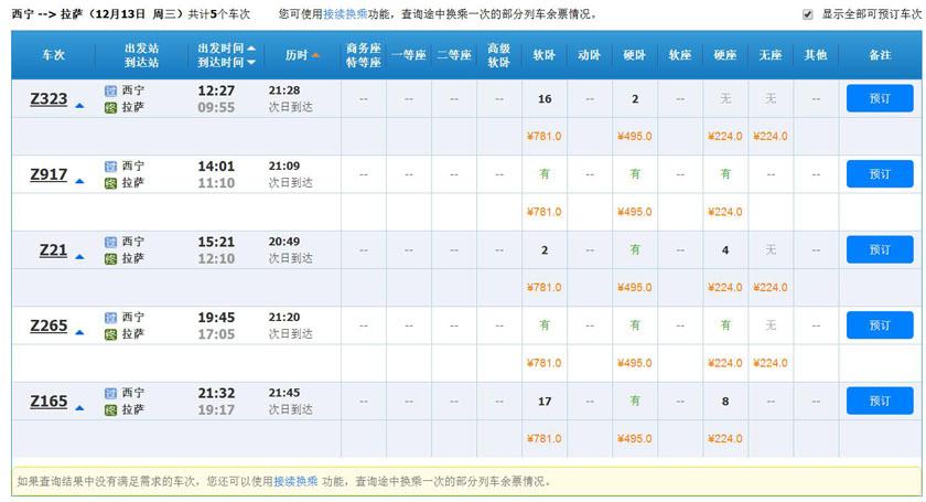 去拉萨火车车次有:z6801次,z223次,z21次,z323次,z917次,z265,z165次