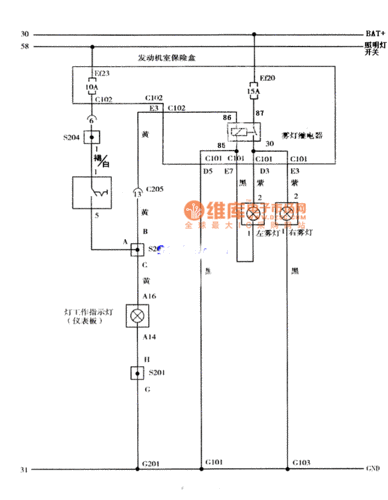 大宇雾灯电路图