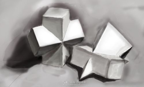 临摹组合几何体组合体素描美术入门练习