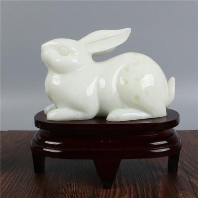 辽宁岫玉摆件招财玉兔摆件玉器摆件家居摆设客厅天然玉石q兔子属