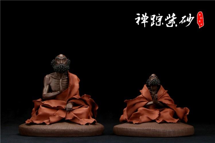 【禅踪】宜兴紫砂佛教达摩祖师茶宠摆件全手工雕塑魏丁丁文玩摆件