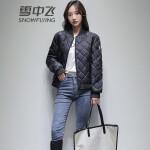 雪中飞羽绒服女秋冬棒球服轻羽绒时尚运动休闲轻薄外套上衣女 黑色