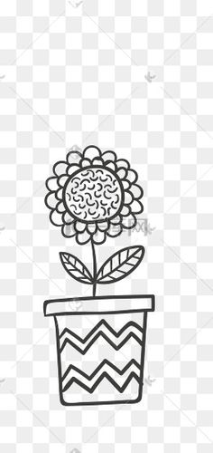 花盆和向日葵花朵简笔画