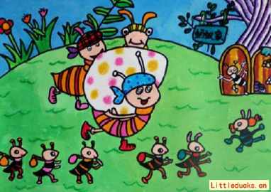 下雨了蚂蚁搬家儿童画