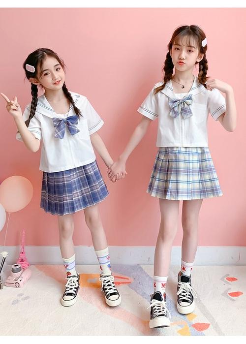 女童jk裙套装学院风短袖衬衫夏天儿童海军风水手服小学生裙子雪松需