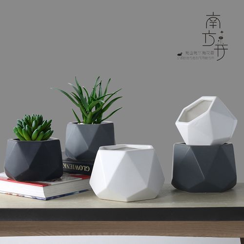 几何形花盆陶瓷三角形图案六边形六角形多肉有孔现代简约创意艺术