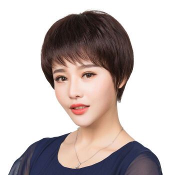 中年发型女显年轻短发,五十岁左右的最佳发型 假发女短发自然逼真短中老年妈妈真发圆脸发型透气轻薄款 【全真发】