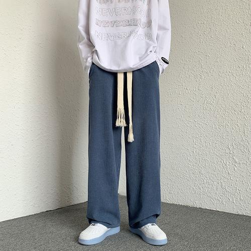 〆小尼力嘻哈潮牌店huffnpuff高街裤子编织系绳华夫格卫裤男秋冬季ins