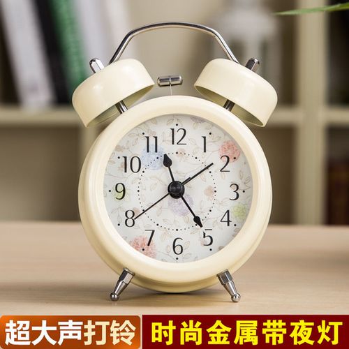 金属闹钟欧式复古创意床头学生静音台钟现代田园双铃打铃小闹钟表