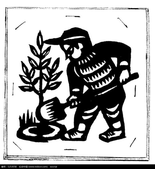 植树男孩剪纸矢量素材