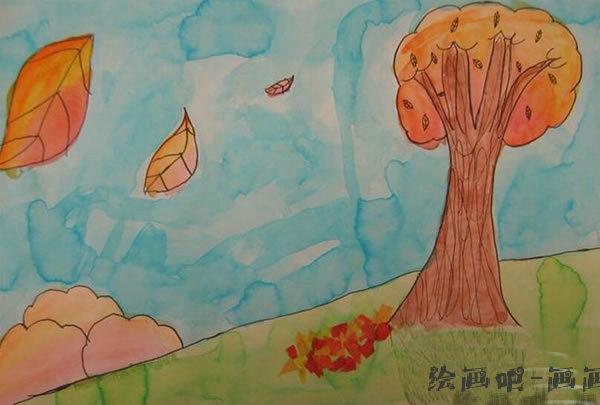 秋天的落叶风景儿童画