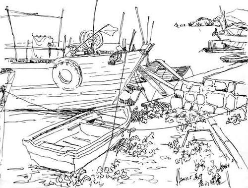 素描速写——《虎门渔港码头》