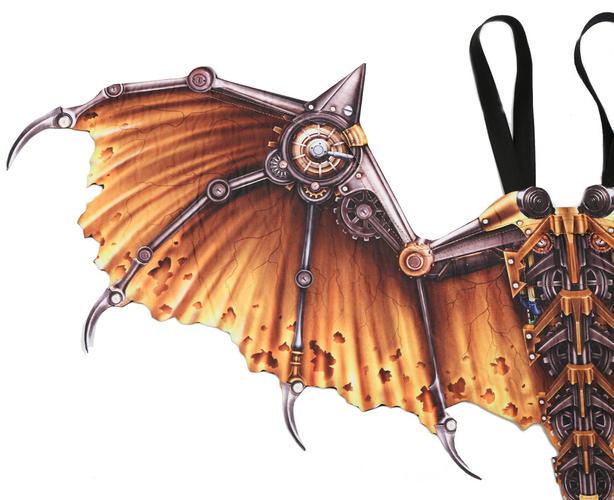 跨境货源现货万圣节狂欢节可折叠无纺布印花蒸汽朋克龙翅膀