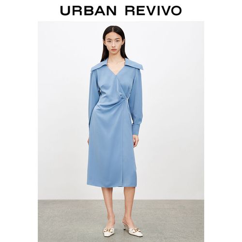2021夏季女装流行元素,2021年最流行的女装 ur2021秋季新品女装时尚洋气翻领抽褶收腰宝藏连衣裙